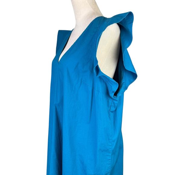 J. Crew Mercantile Teal Blue Flutter Sleeve Ruffle Hem Cotton Blend Shift Dress - Picture 6 of 11